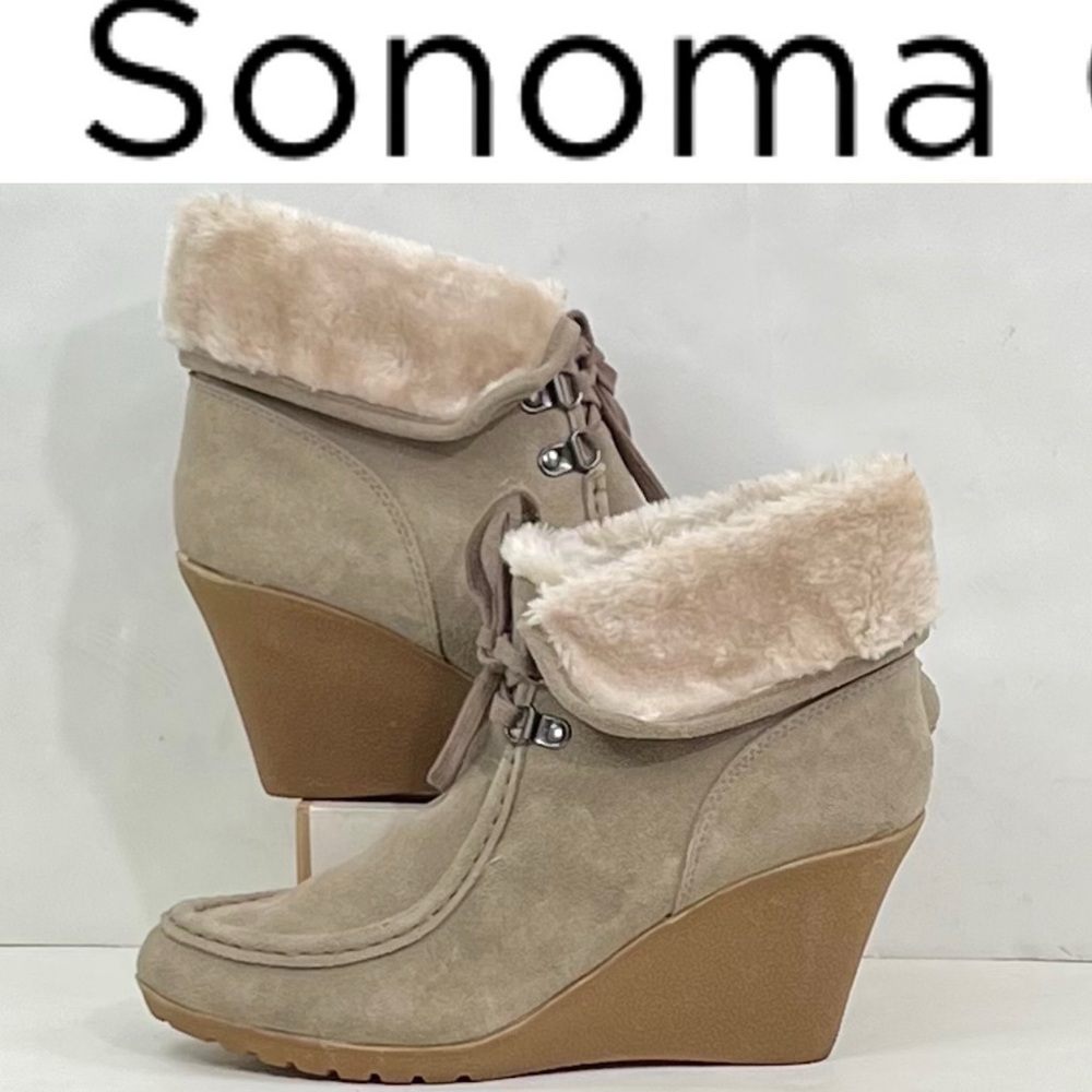 Sonoma Women's Suede Leather Ankle Wedge Boots